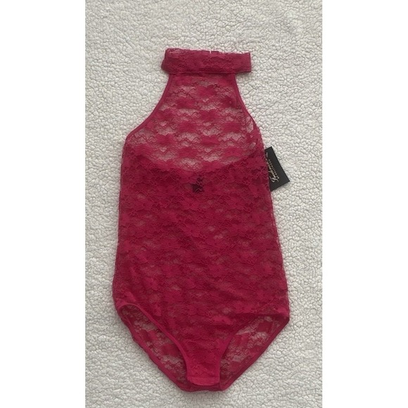 Frederick's of Hollywood Tops - NEW Womens Pink Lace Lingerie Sheer Bodysuit Sleeveless Size Small Festival Sexy